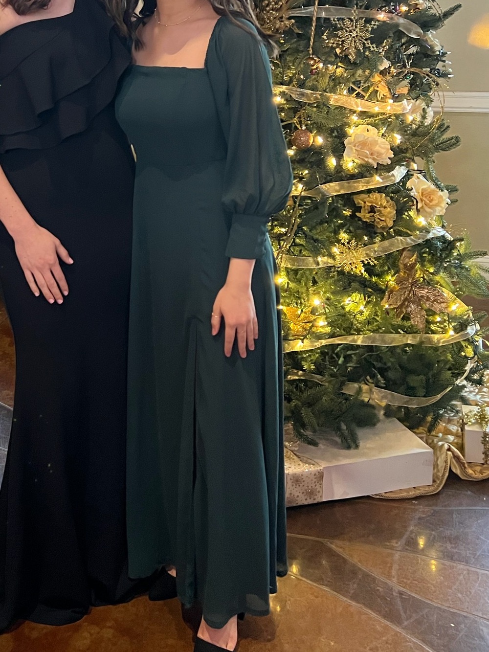 Lulu's Forest Green One-Shoulder Maxi Dress with Bishop Sleeve